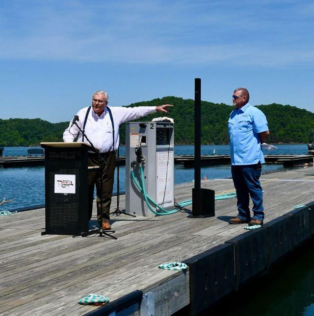 Photo of Tony Sloan with David Dyson at Clean Marina Presentation